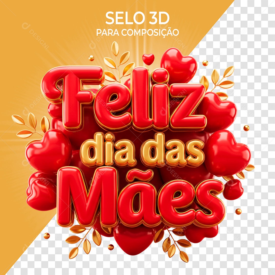 Selo 3D Feliz Dia das Mães para Composição PSD