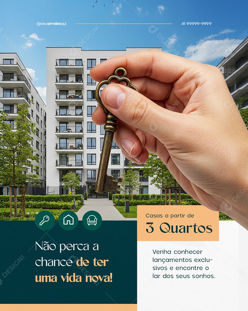 Lançamento Imobiliária Casas a Parti de Três Quartos Social Media PSD Editável