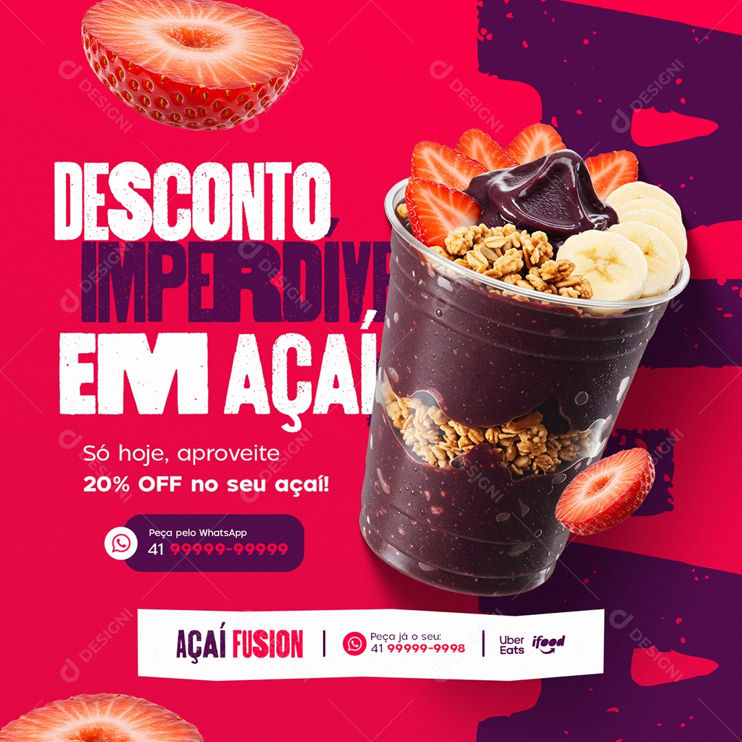 Açaiteria Desconto Imperdível em Açaí Social Media PSD Editável