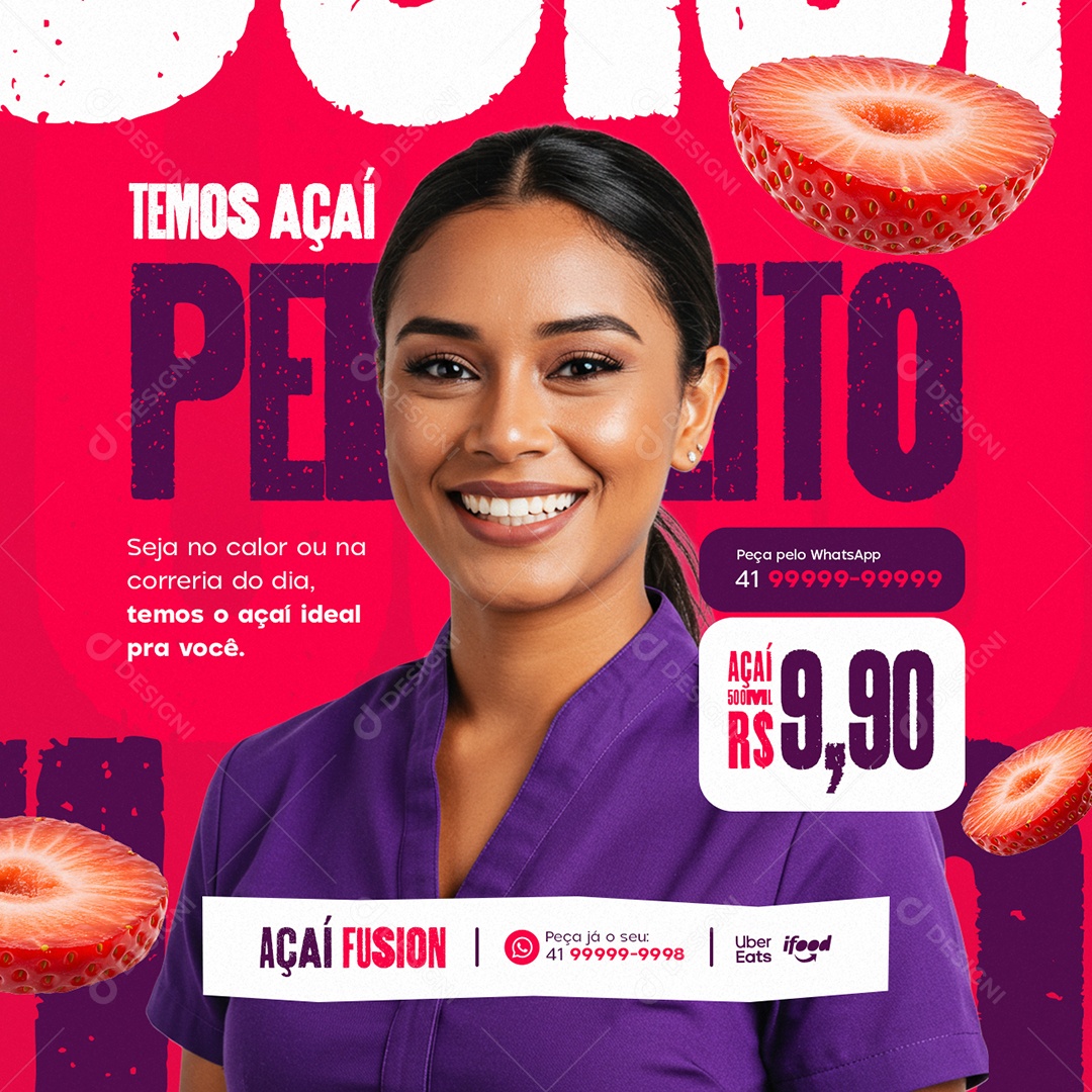 Açaiteria Temos Açaí Peça pelo WhatsApp Social Media PSD Editável