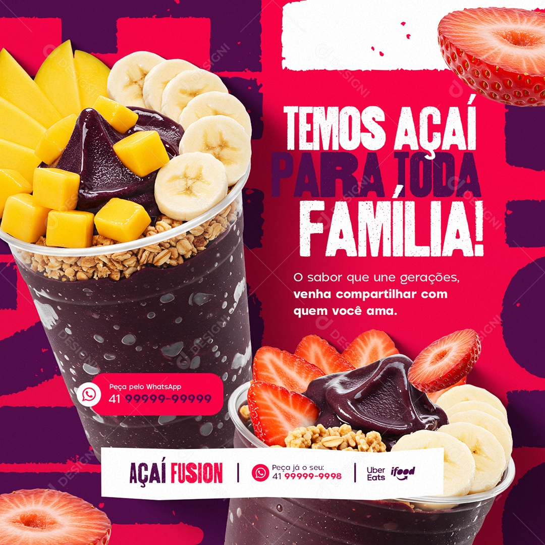 Açaiteria Temos Açaí para Toda Família Social Media PSD Editável