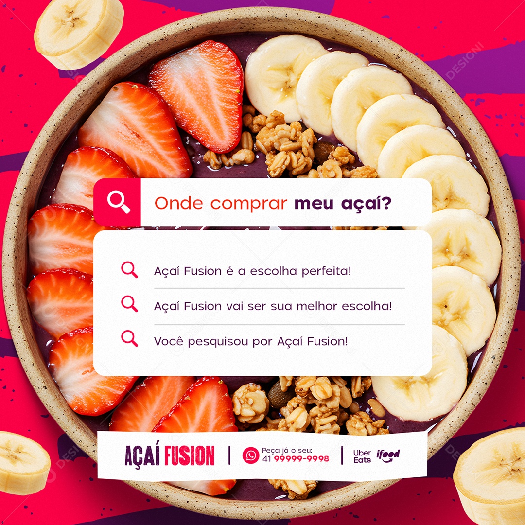 Açaiteria Onde Comprar Meu Açaí Social Media PSD Editável