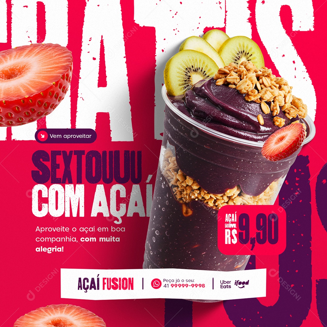 Açaiteria Sextoou Com Açaí Social Media PSD Editável