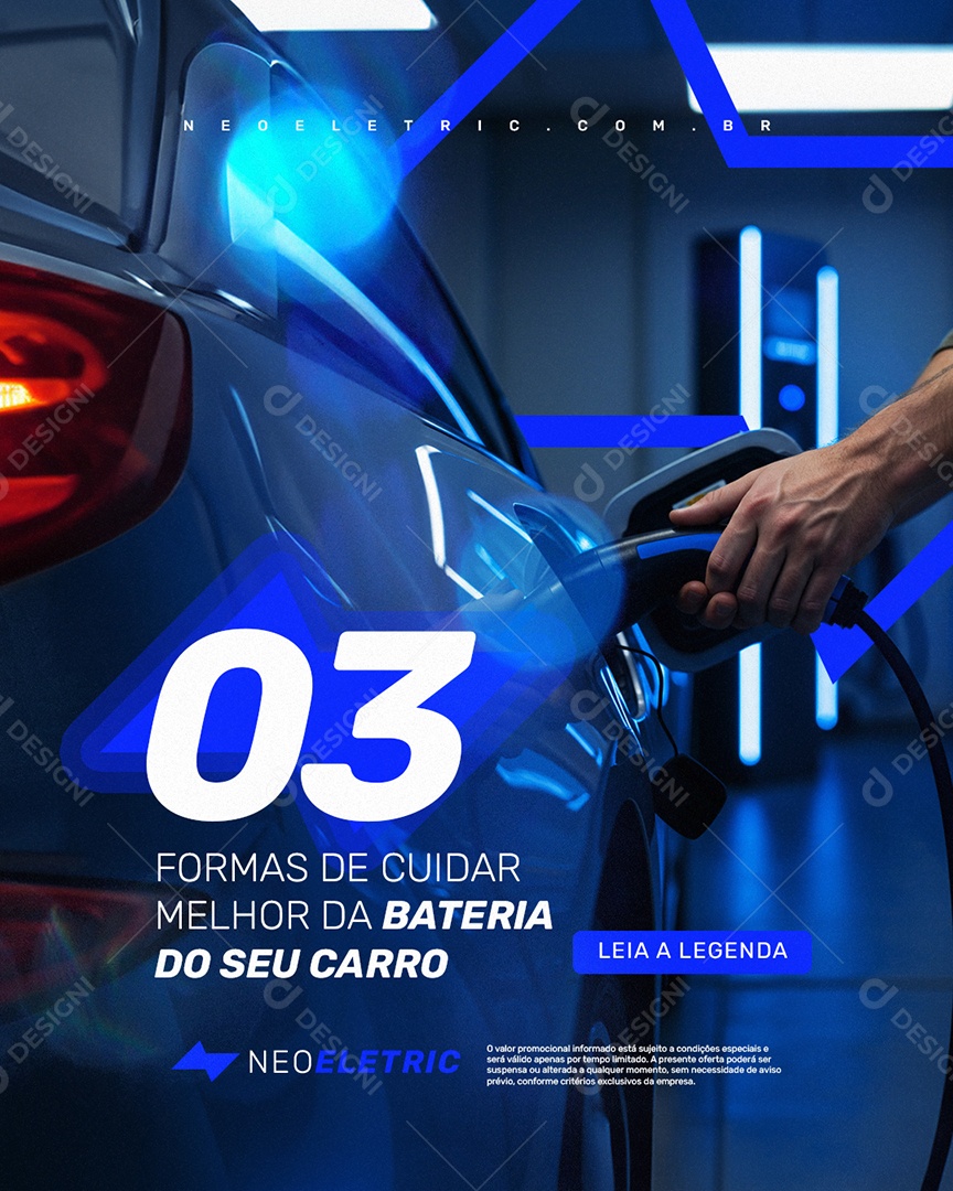 Eletroposto Três FOrmas de Cuidar Melhor da Bateria do Seu Carro Social Media PSD Editável