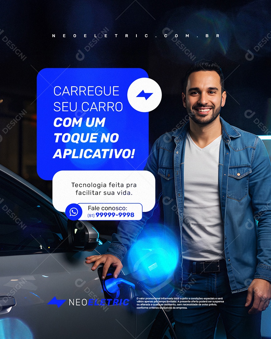 Eletroposto Carregue seu Carro com Um Toque no Aplicativo Social Media PSD Editável