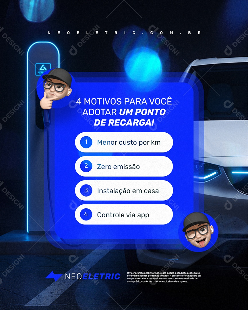 Eletroposto Quatro Motivos para Você Adotar um Ponto de Recarga Social Media PSD Editável