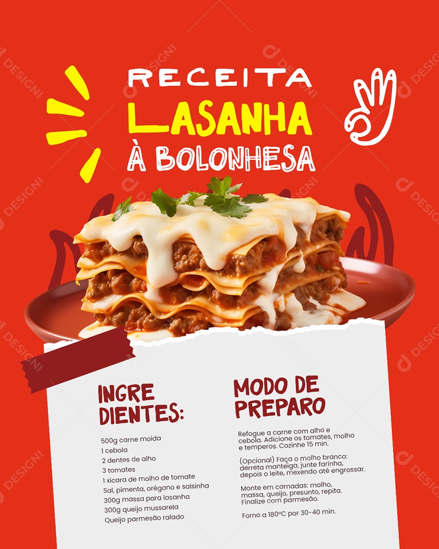 Receita Lasanha á Bolonhesa Social Media PSD Editável