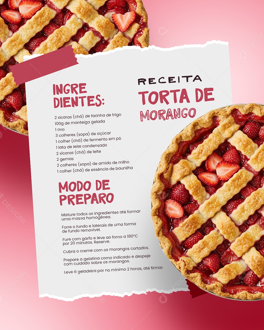 Receita Torta de Morango Social Media PSD Editável