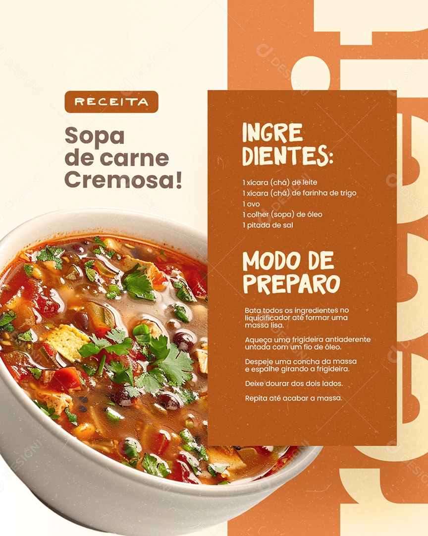 Receita Sopa de Carne Cremosa Social Media PSD Editável