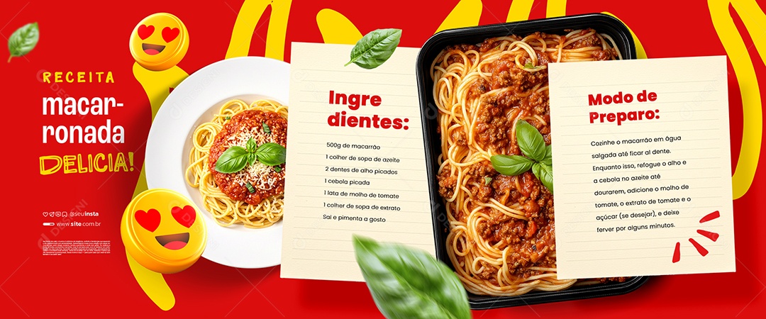 Carrossel Receita Macarronada Delicia Social Media PSD Editável