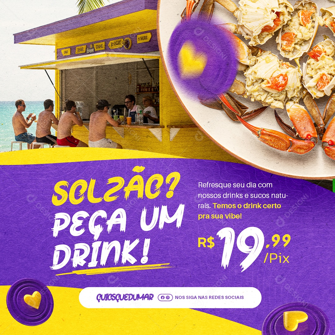 Quiosque Praia Solzão Peça Um Drink Social Media PSD Editável