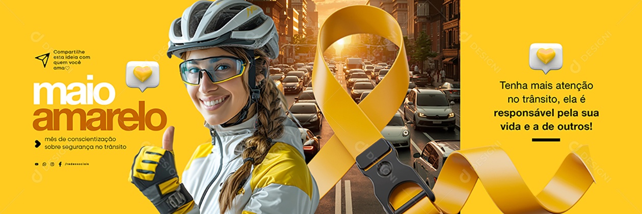 Carrossel Maio Amarelo Mês de Conscientização Sobre Segurança no Trânsito Social Media PSD Editável