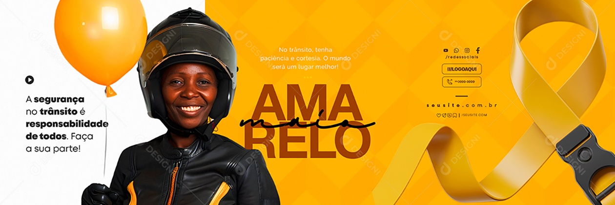 Carrossel Maio Amarelo Mês de Conscientização Sobre Segurança no Trânsito Social Media PSD Editável