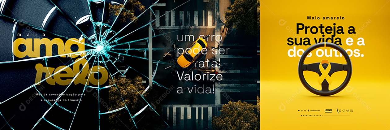 Carrossel Maio Amarelo Mês de Conscientização Sobre Segurança no Trânsito Social Media PSD Editável