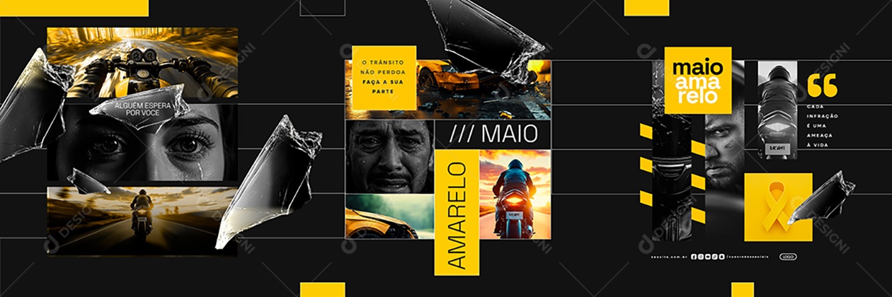 Carrossel Maio Amarelo Mês de Conscientização Sobre Segurança no Trânsito Social Media PSD Editável