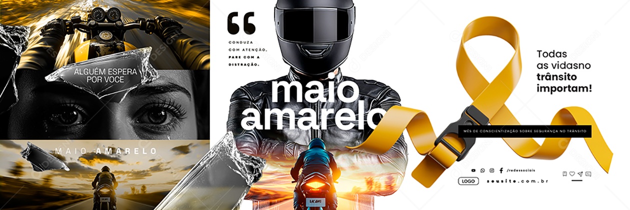 Carrossel Maio Amarelo Mês de Conscientização Sobre Segurança no Trânsito Social Media PSD Editável