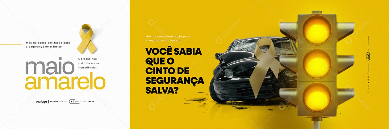 Carrossel Maio Amarelo Mês da Conscientização a Segurança no Trânsito Social Media PSD Editável