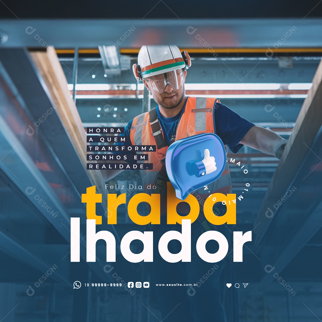 Dia Do Trabalhador 01 de Maio Obrigado Social Media PSD Editável