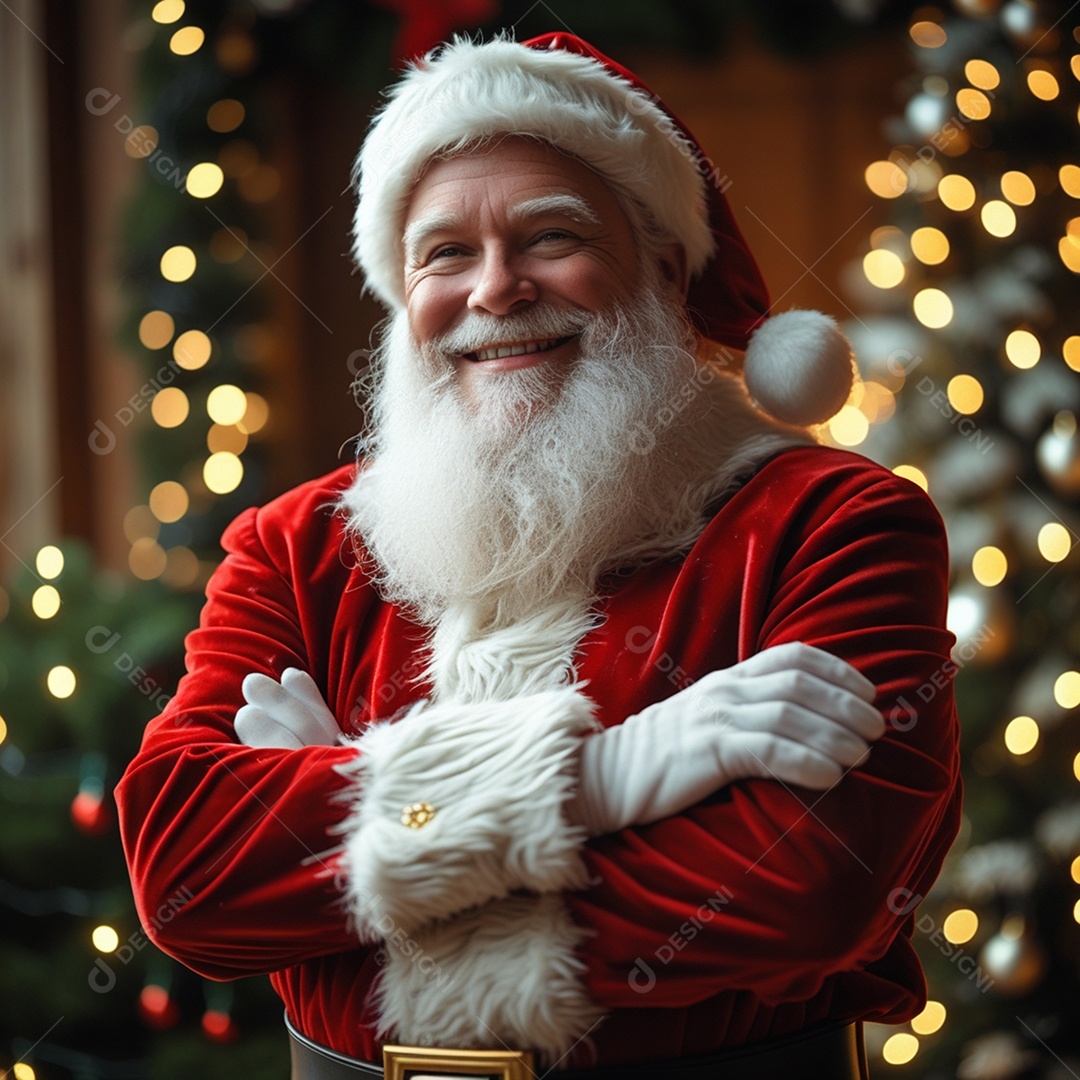Papai noel com sala decorada para natal