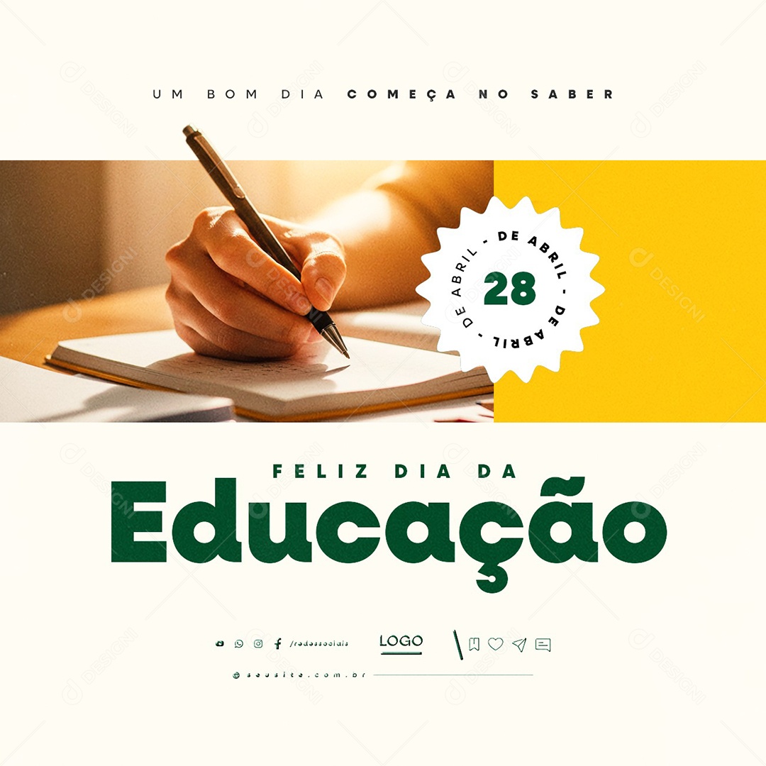 Feliz Dia da Educação 28 de Abril Social Media PSD Editável