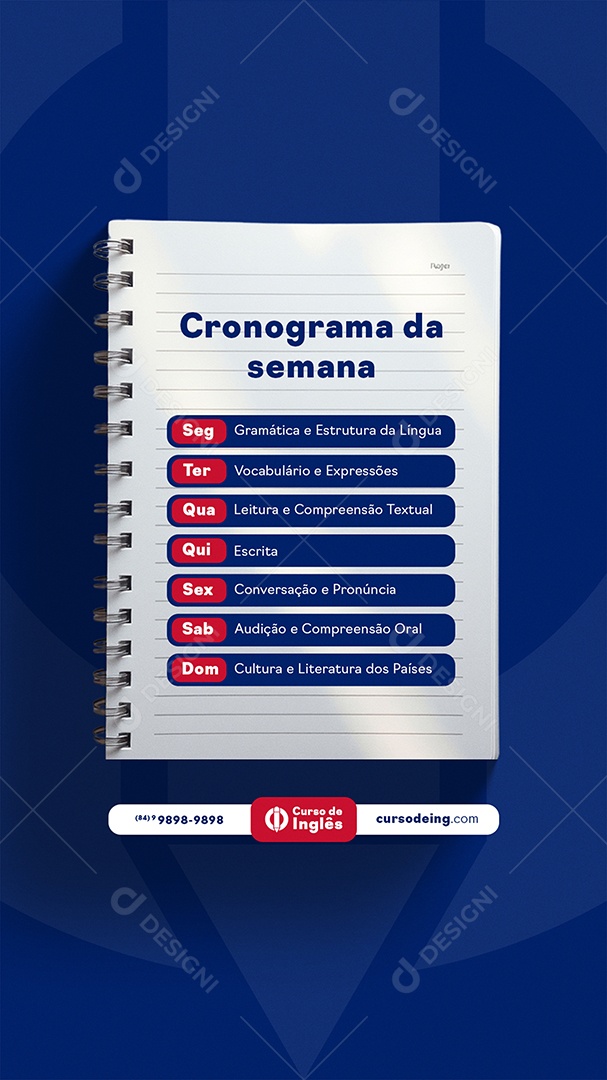 Story Escola de Idiomas Cronograma da Semana Social Media PSD Editável