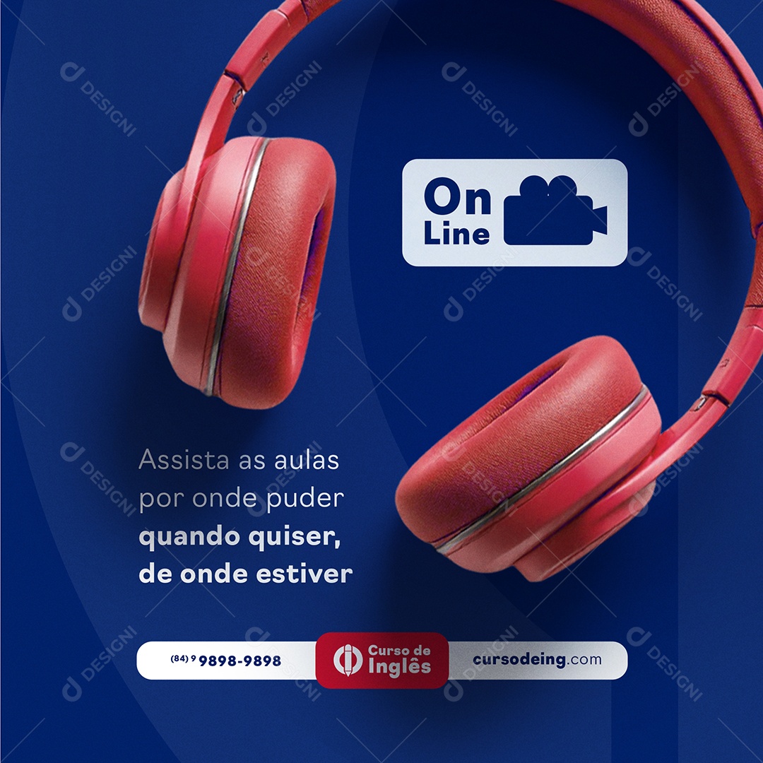 Escola de Idiomas Quando Quiser de Onde Estiver Social Media PSD Editável