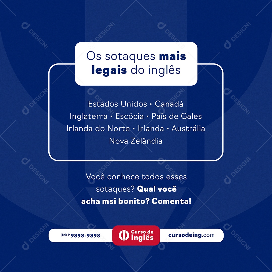 Escola de Idiomas Os Sotaques Mais Legais do Inglês Social Media PSD Editável