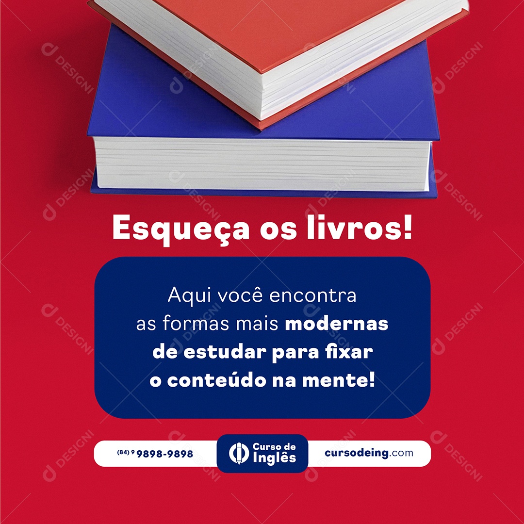 Escola de Idiomas Esqueça Os Livros Social Media PSD Editável