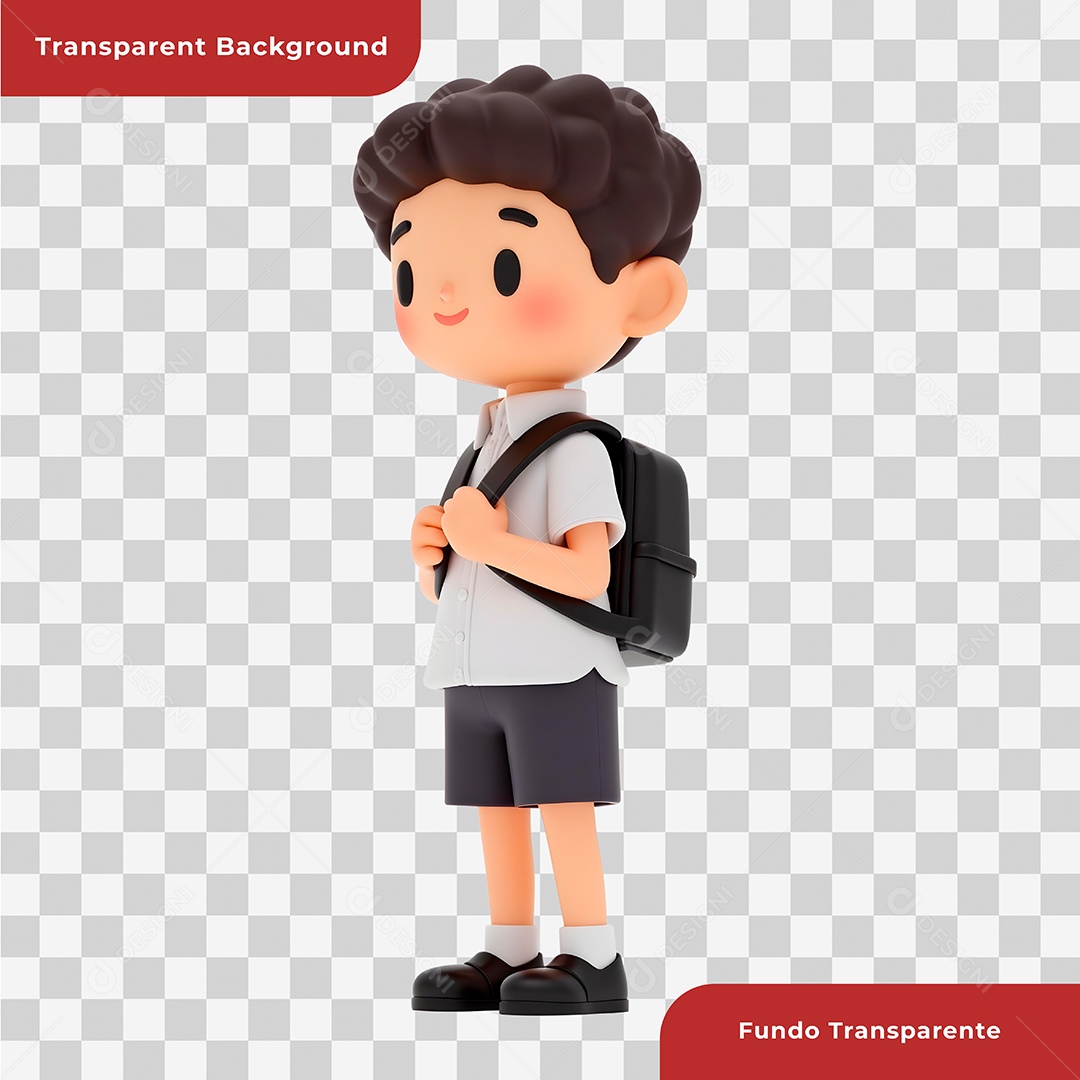 Personagem 3D Usando Mochila Para Composição PSD