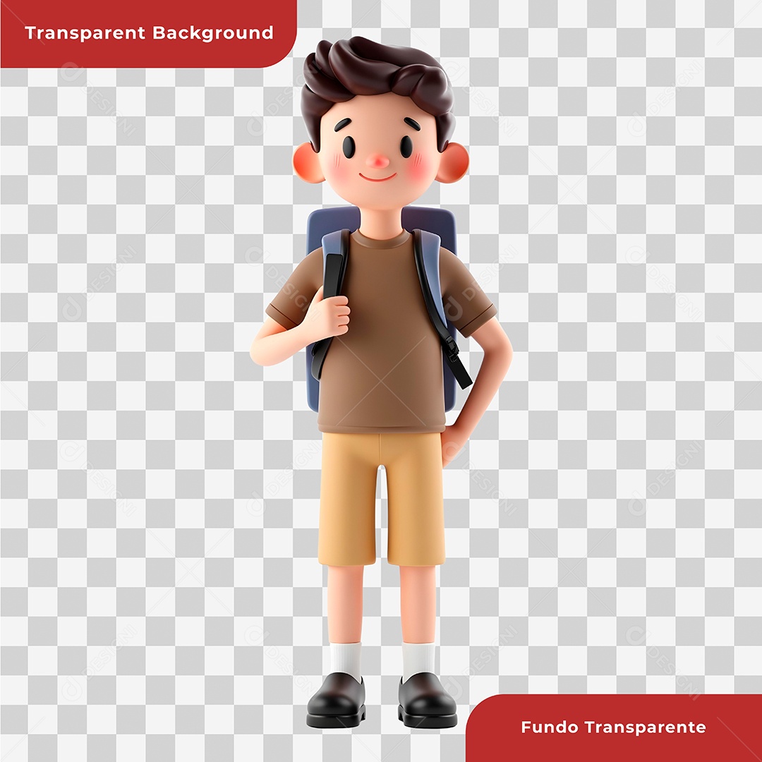 Personagem 3D Usando Mochila Para Composição PSD