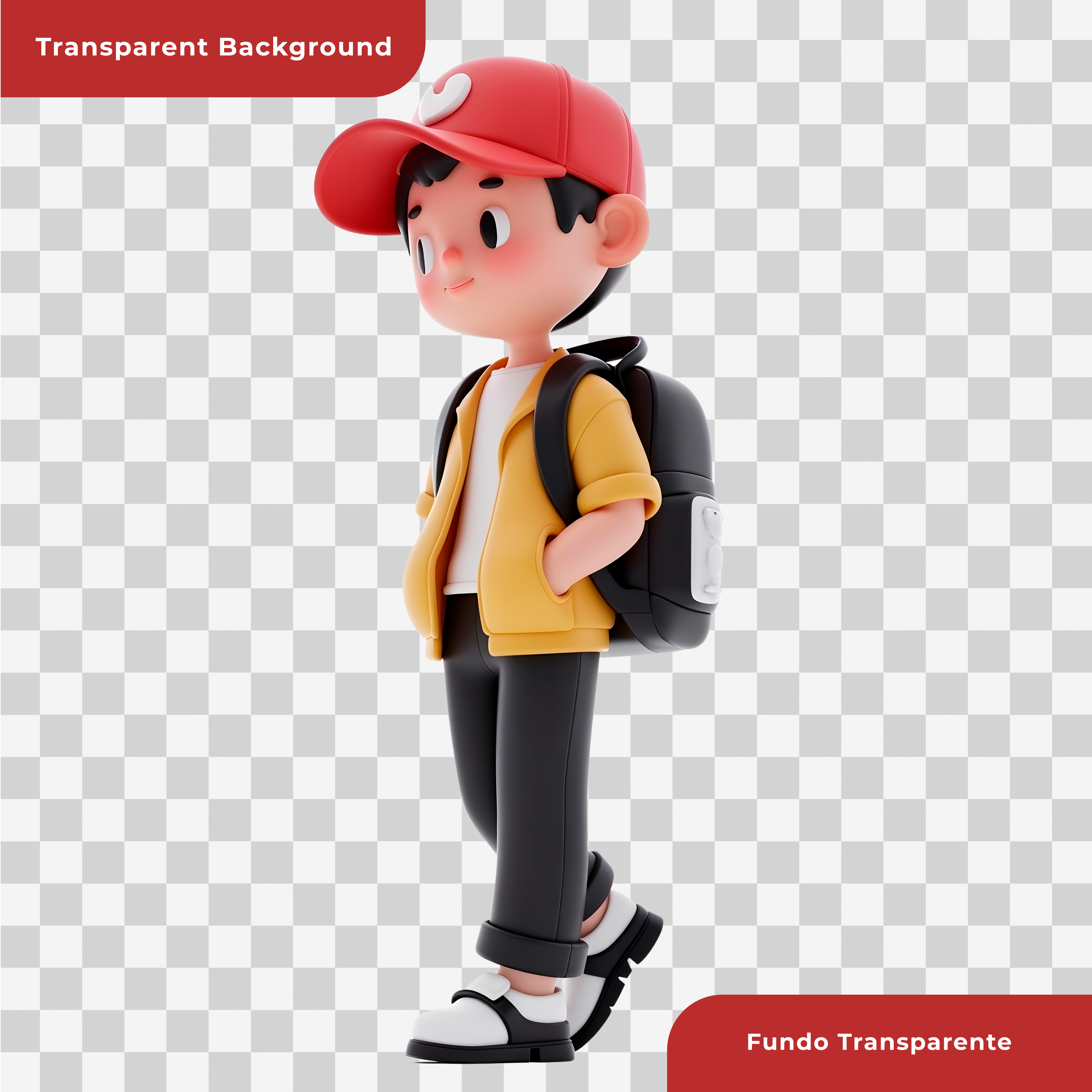 Personagem 3D Usando Mochila Para Composição PSD