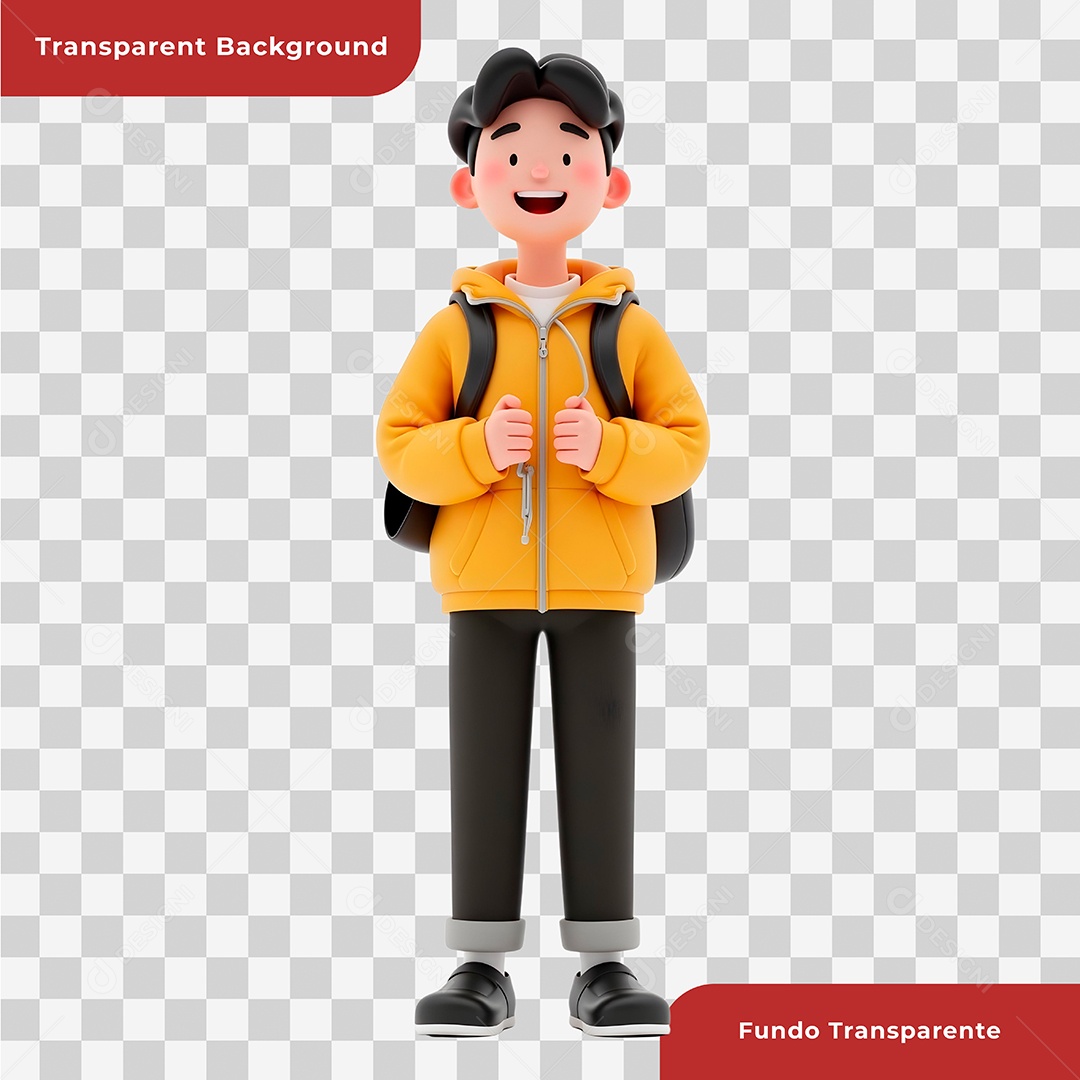 Personagem 3D Usando Mochila Para Composição PSD