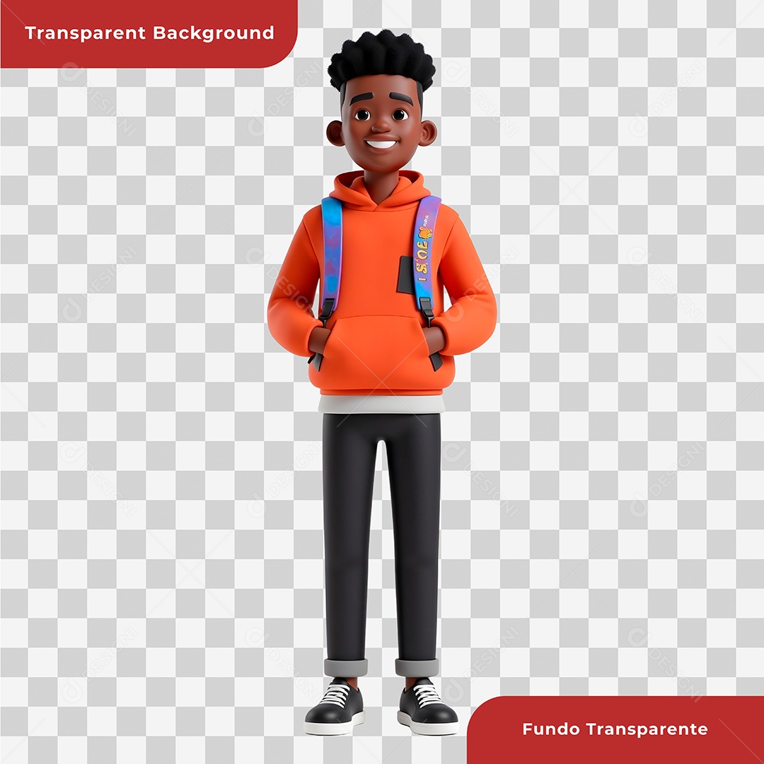 Personagem 3D Usando Mochila Para Composição PSD