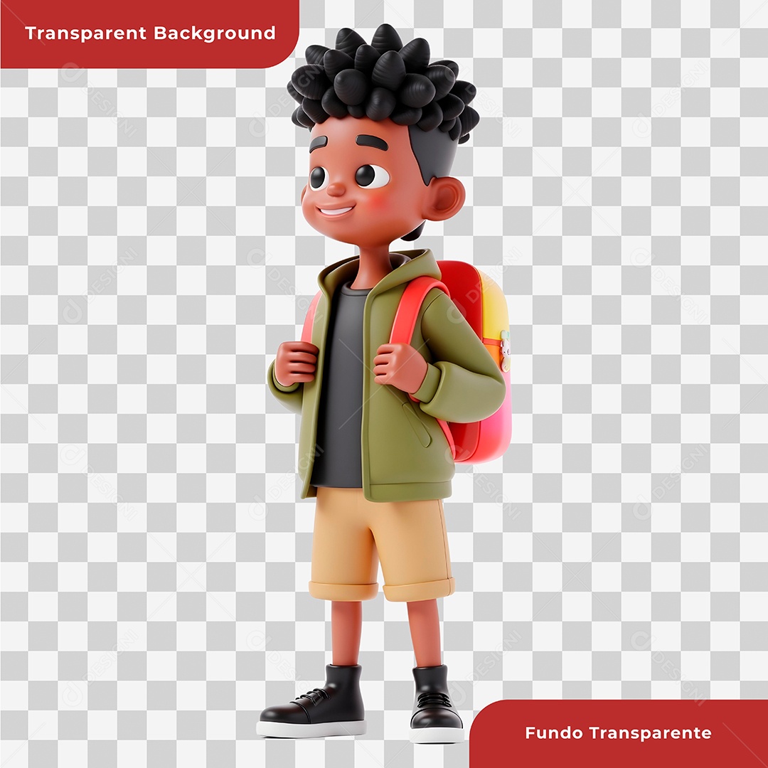 Personagem 3D Usando Mochila Para Composição PSD