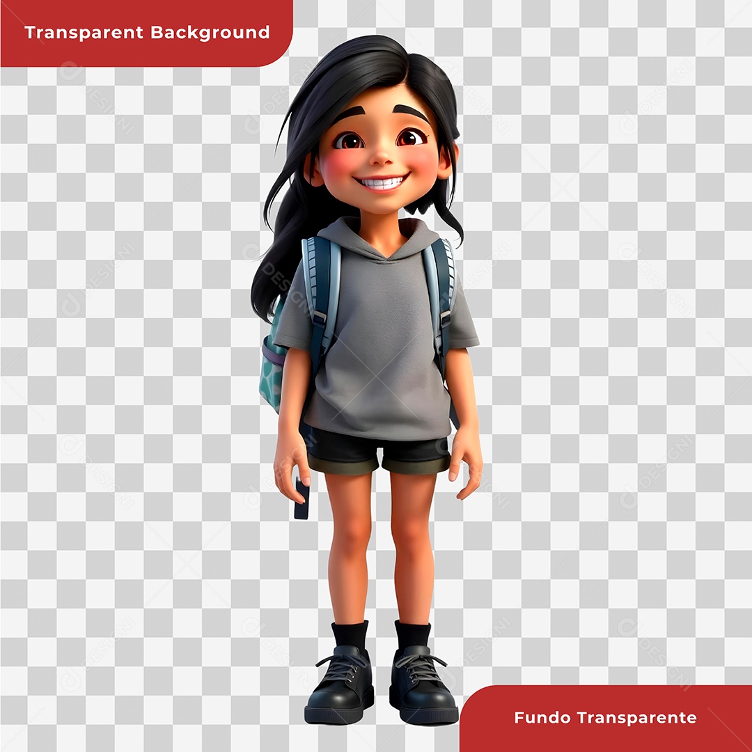 Personagem 3D Usando Mochila Para Composição PSD