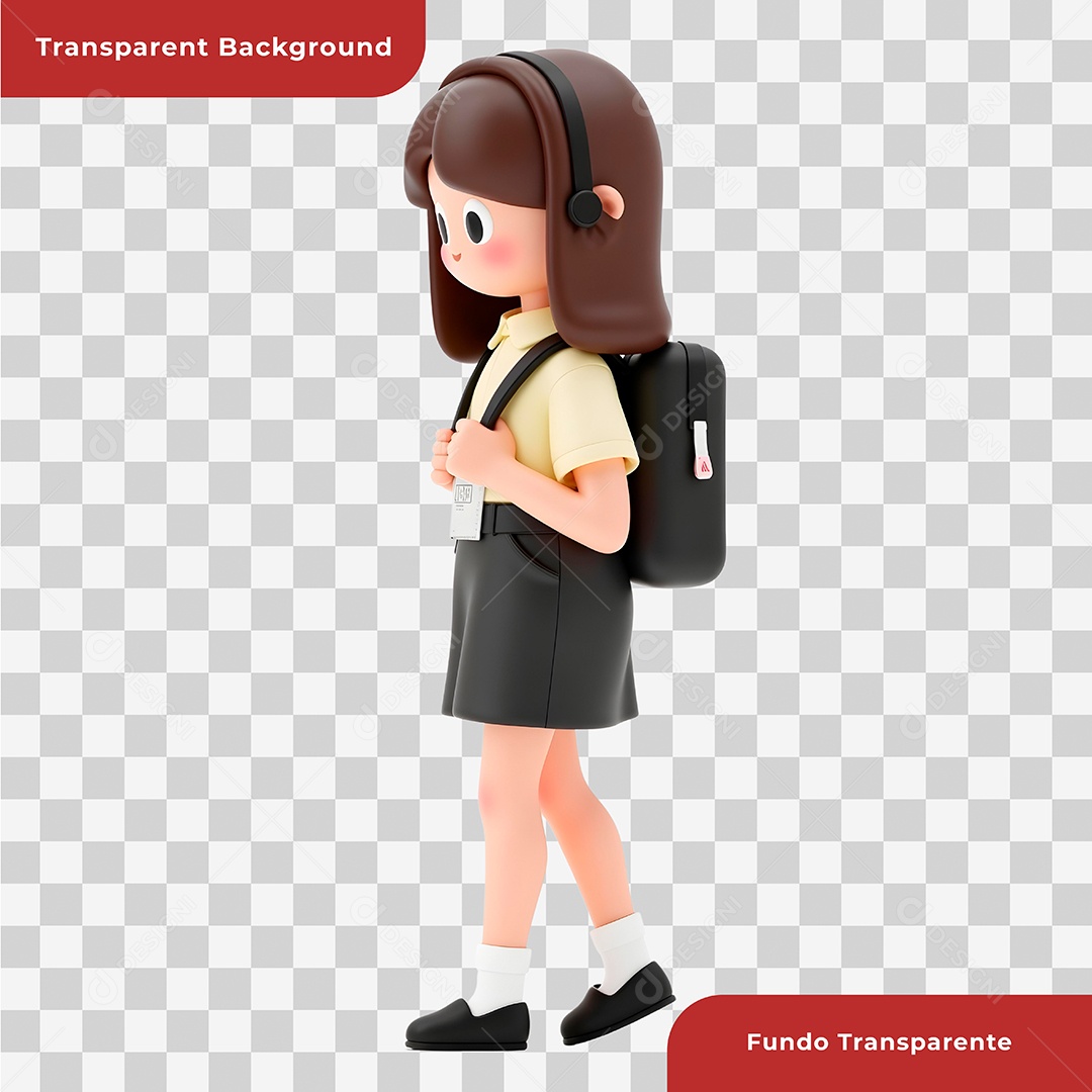 Personagem 3D Usando Mochila Para Composição PSD