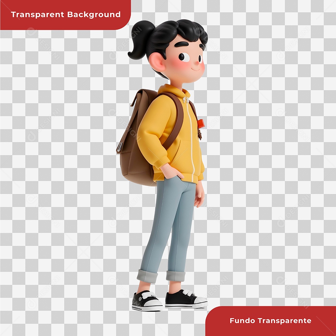 Personagem 3D Usando Mochila Para Composição PSD