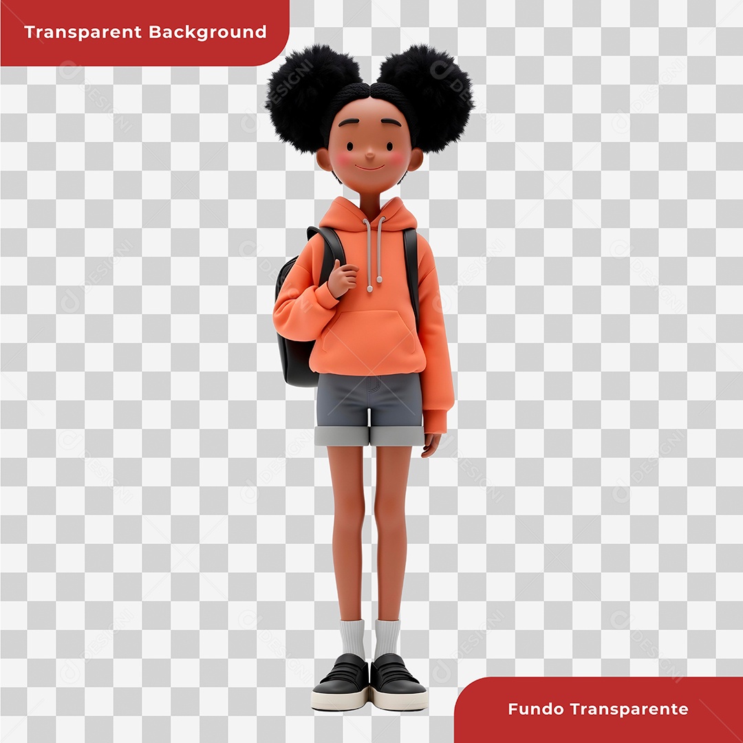 Personagem 3D Usando Mochila Para Composição PSD