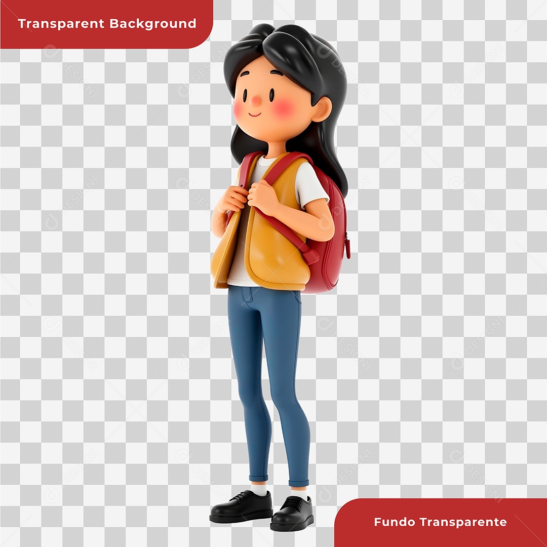 Personagem 3D Usando Mochila Para Composição PSD