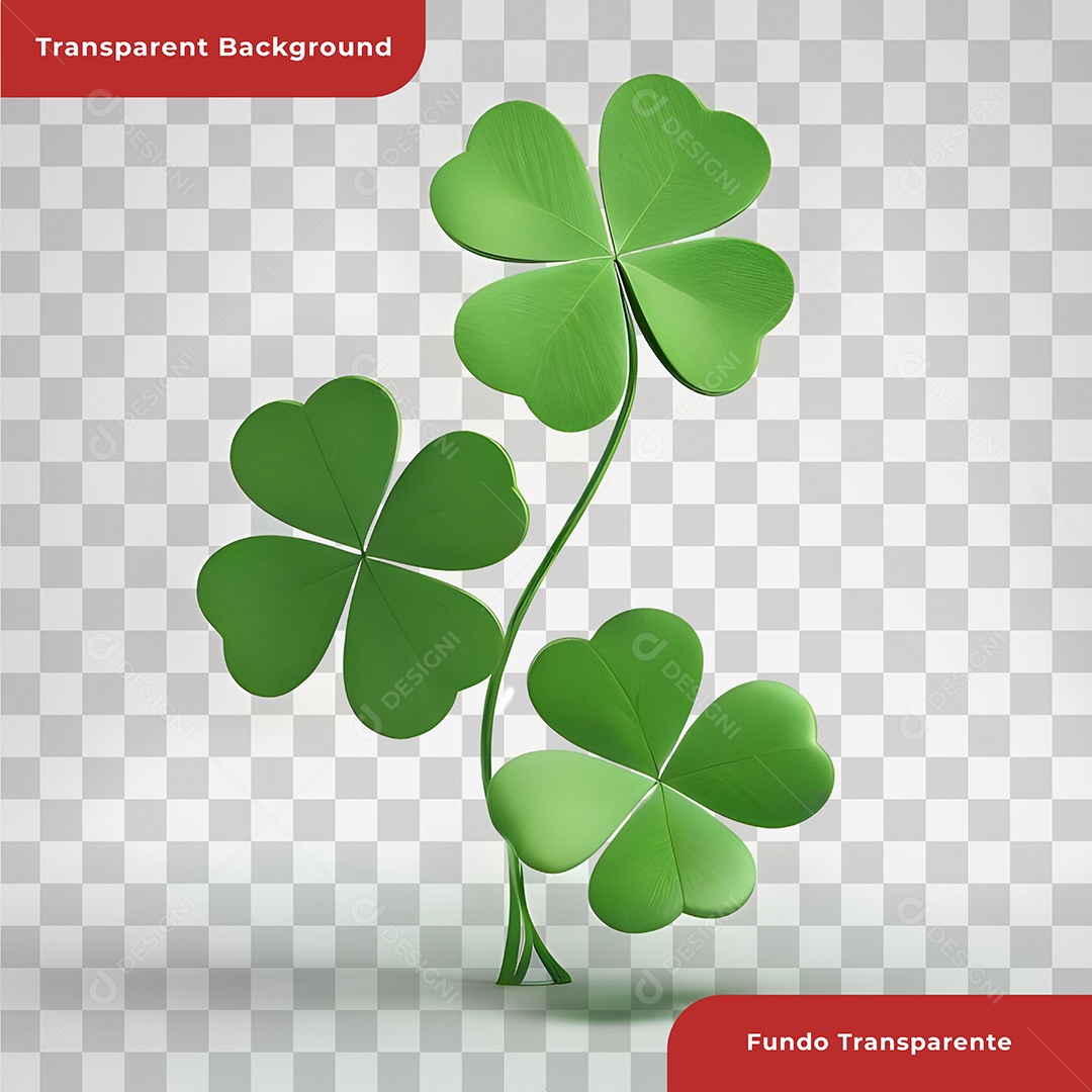 Trevo de 4 Folhas Elemento 3D Verde PSD