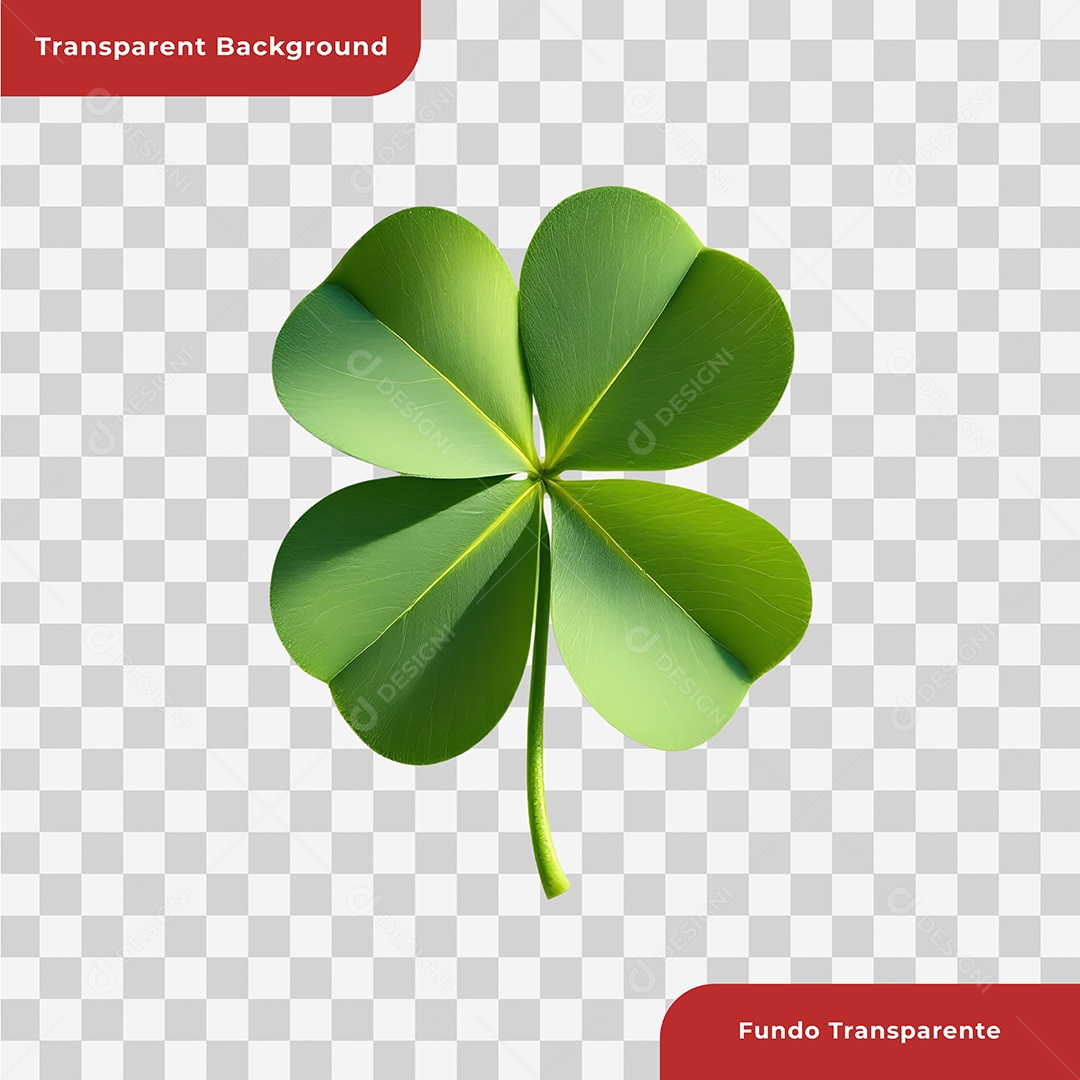 Trevo de 4 Folhas Elemento 3D Verde PSD