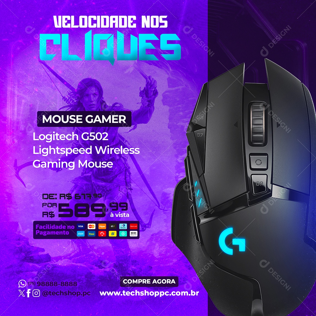 Post  Venda de Mouse Gamer Social Media PSD Editável