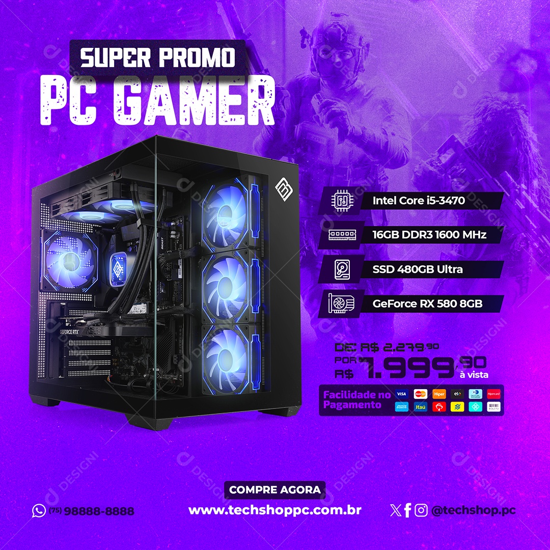 Post Venda de PC Gamer Social Media PSD Editável