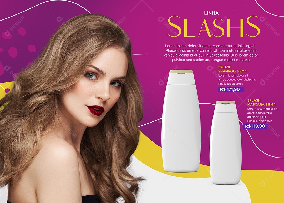 Cosméticos Splash Shampoo Três em Um Social Media PSD Editável