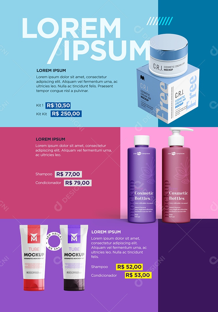 Cosméticos Linha Lorem Ipsum Social Media PSD Editável