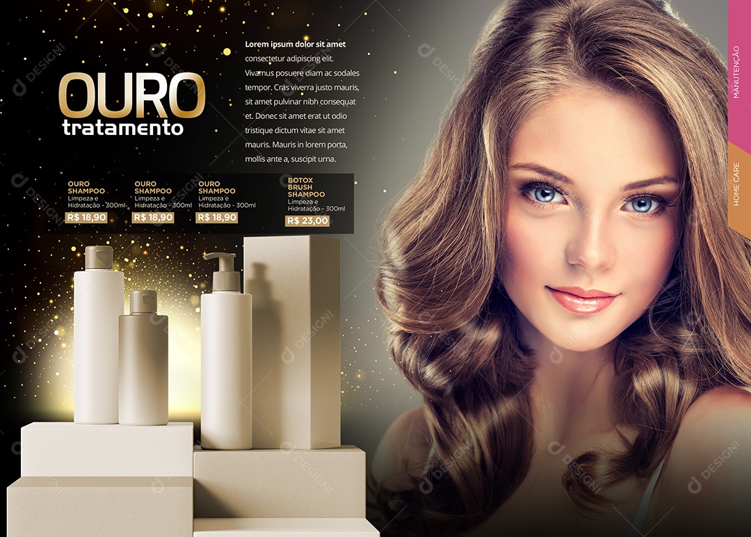 Cosméticos Linha Ouro Tratamento Social Media PSD Editável