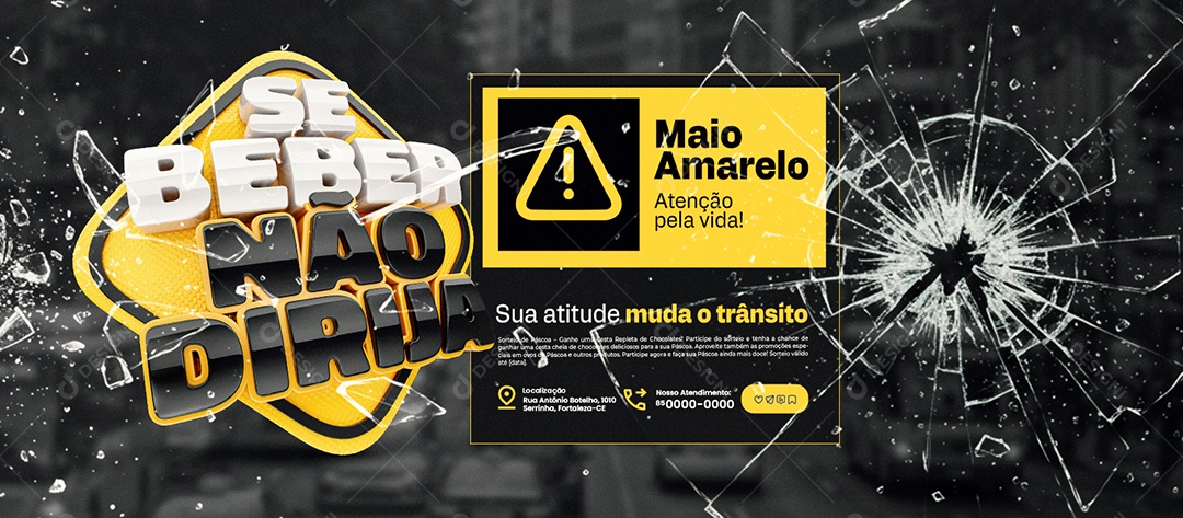 Banner Se Beber Não Dirija Maio Amarelo Atenção Pela Vida Social Media PSD Editável