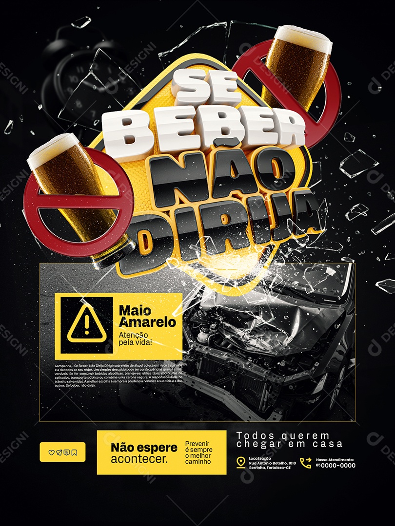 Se Beber Não Dirija Maio Amarelo Encarte Atenção Pela Vida Social Media PSD Editável