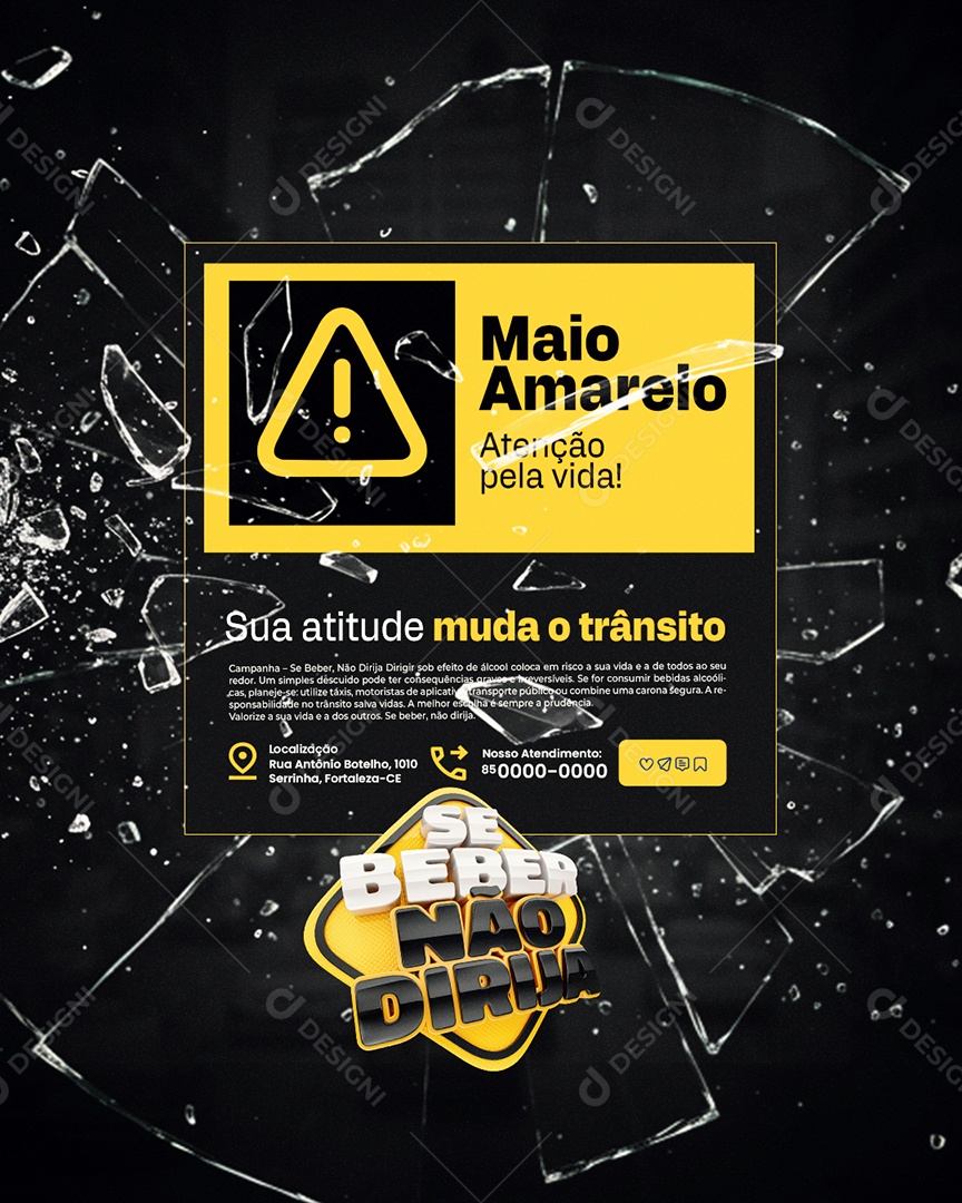 Se Beber Não Dirija Maio Amarelo Sua Atitude Muda o Trânsito Social Media PSD Editável