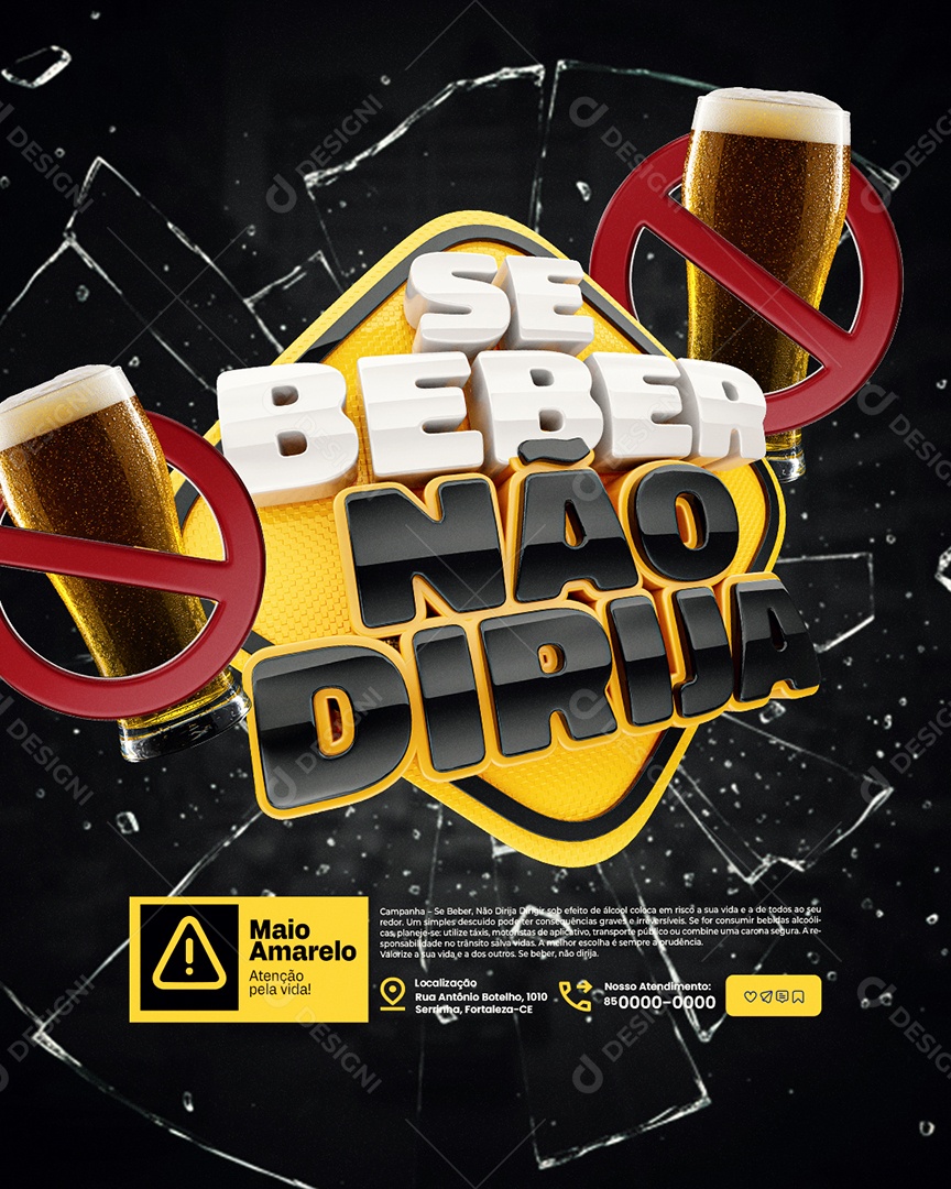 Se Beber Não Dirija Maio Amarelo Atenção Pela Vida Social Media PSD Editável